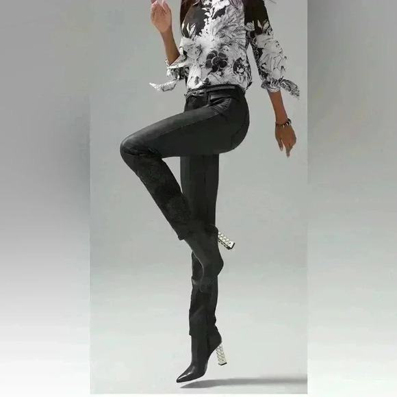 White House Black Market Denim - White House Black Market High-Rise Coated Denim & Lace
Slim Jeans Size 10